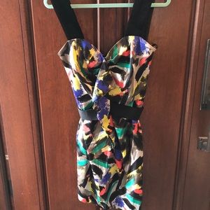 Colorful satin and velvet mini dress